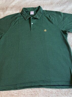 Brooks Brothers Green Navy Striped Polo with Gold Logo XL cotton